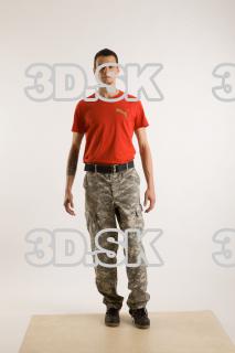 Walking reference of whole body red shirt army jeans brown…